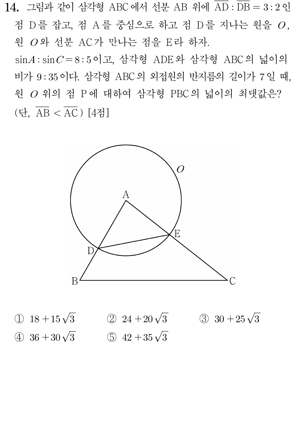 2025학년도 대학수학능력시험 수학 공통 14번 문제 이미지