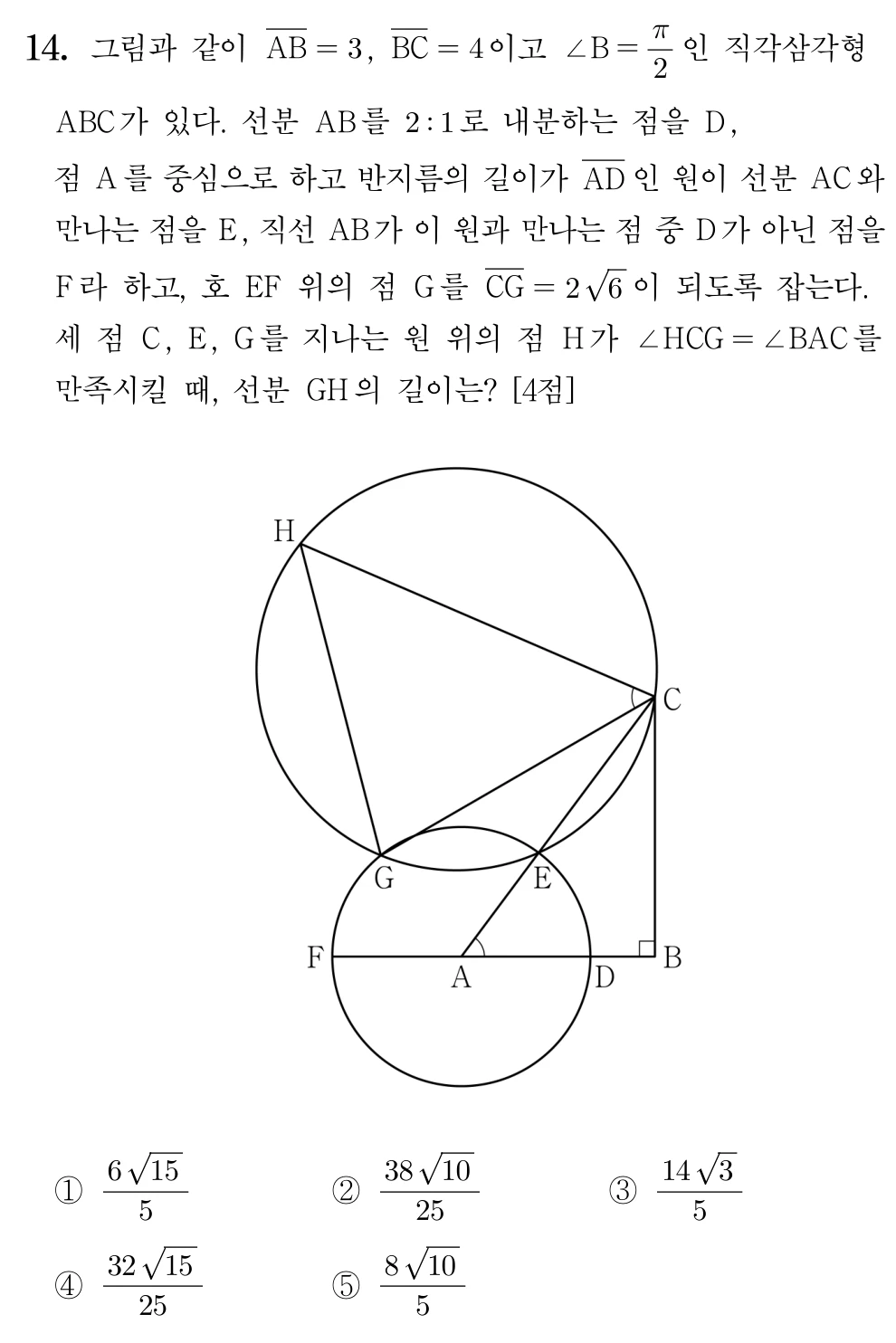 2026학년도 대학수학능력시험 수학 공통 14번 문제 이미지