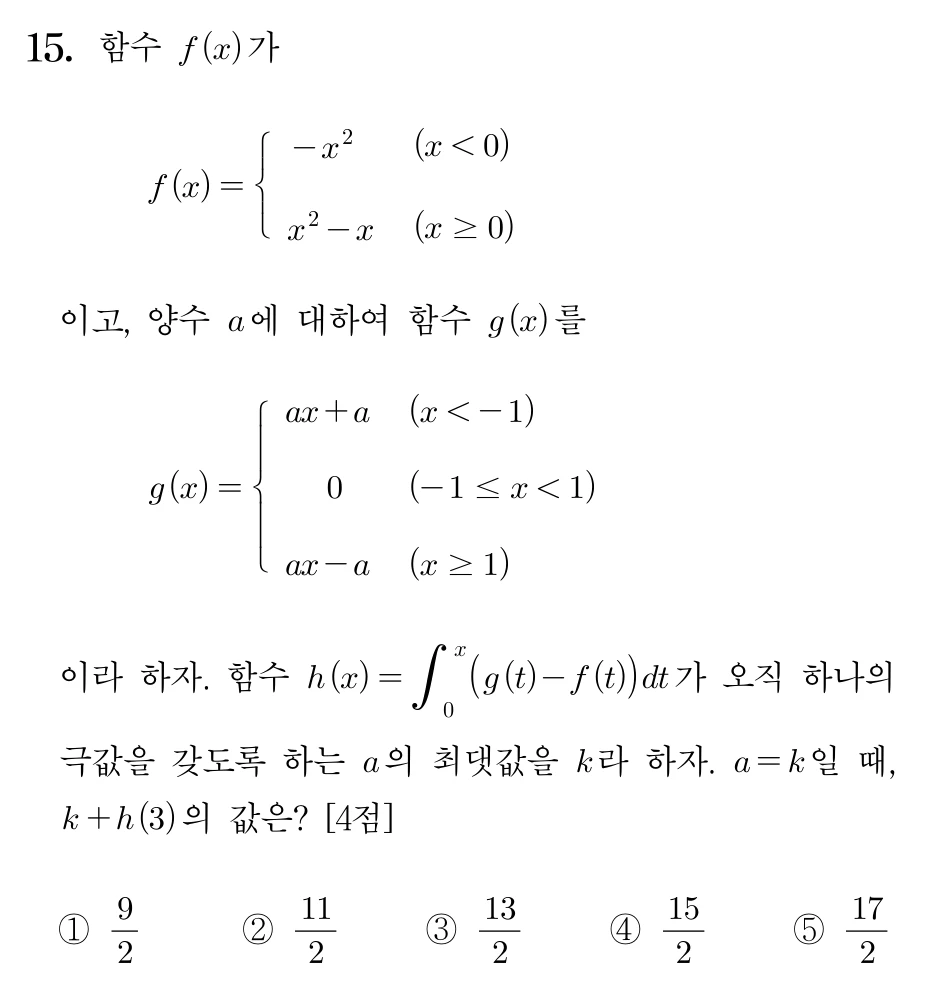 2026학년도 대학수학능력시험 수학 공통 15번 문제 이미지